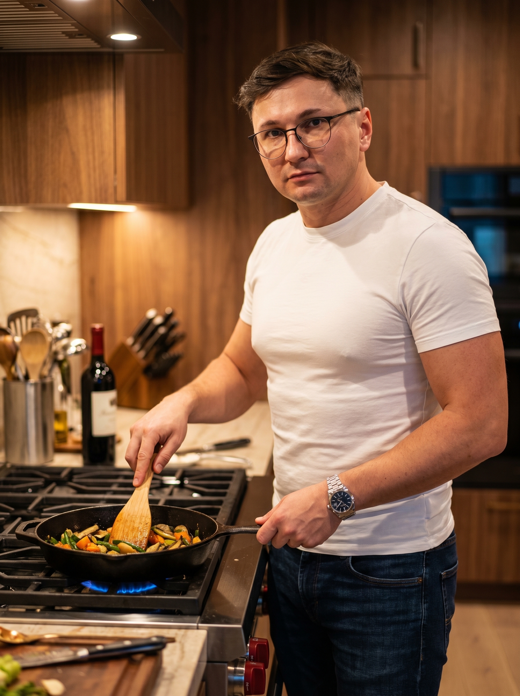 Нейрофотосессия: мужчина готовит на дорогой кухне