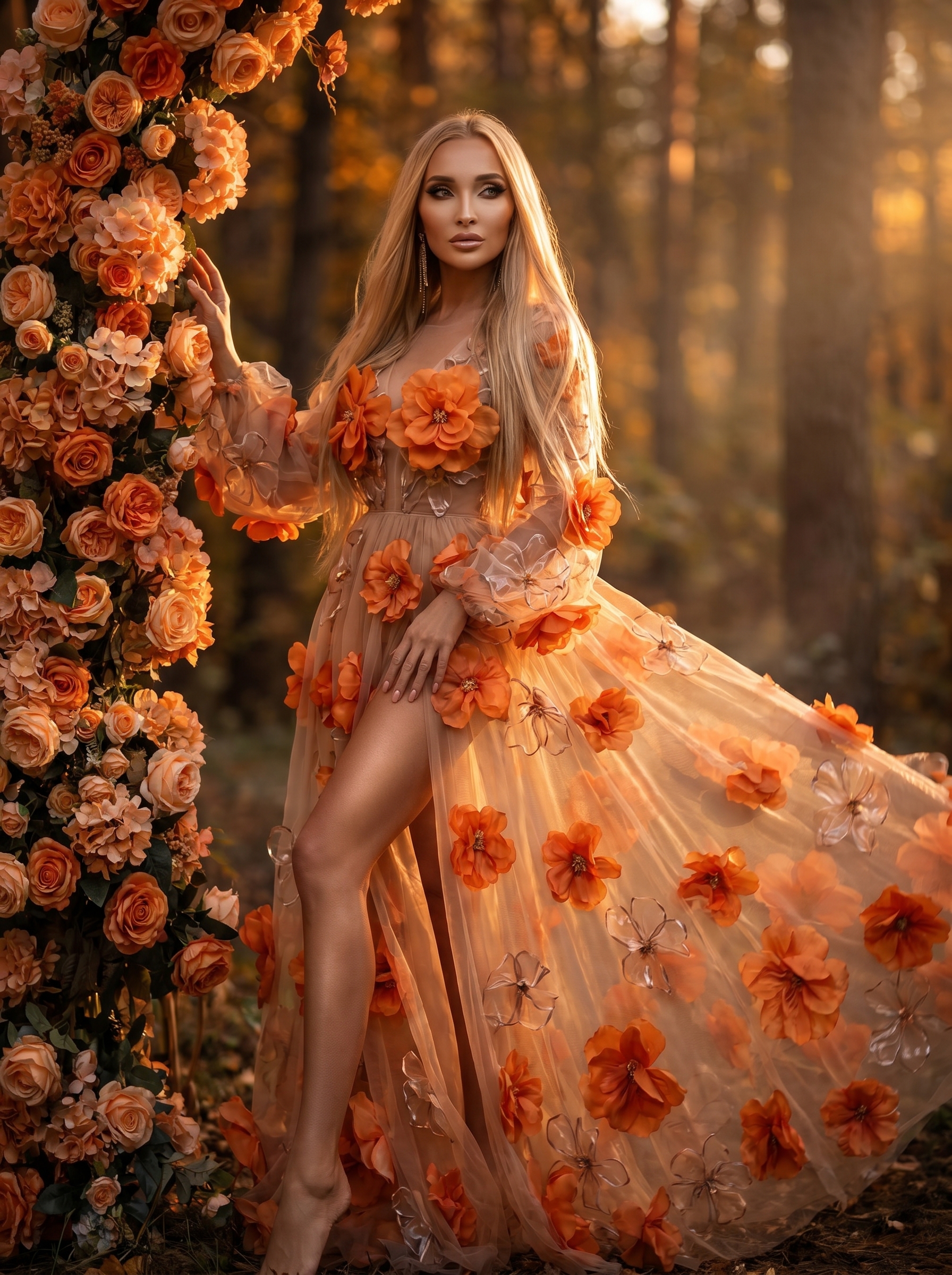 Нейрофотосессия: luxury fantasy editorial в осеннем лесу