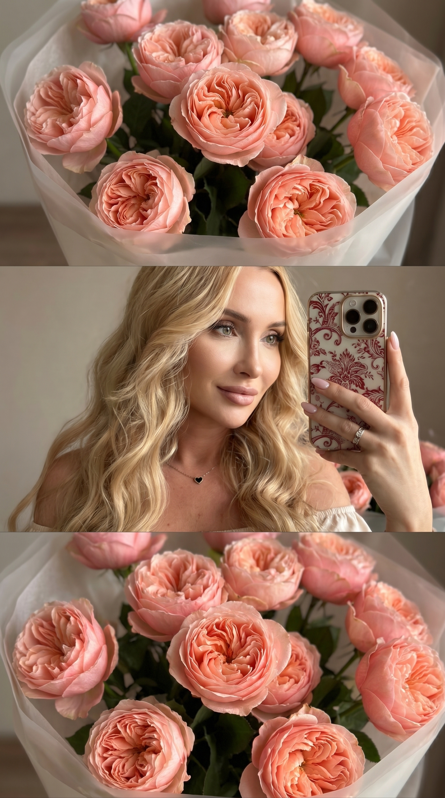 Нейрофотосессия: нежное селфи с букетом пионов для соцсетей