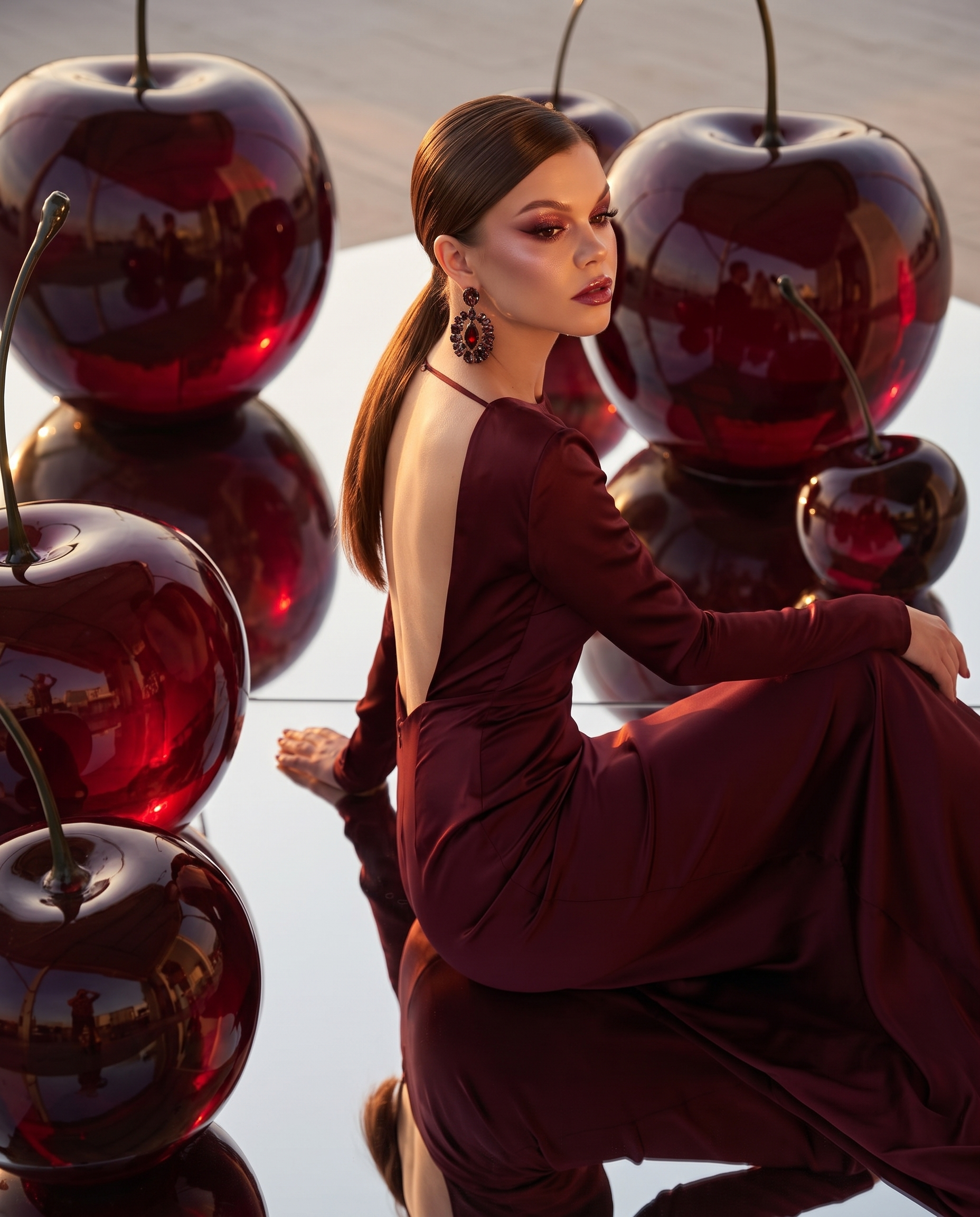 Нейрофотосессия: luxury fashion с вишнями и закатным светом