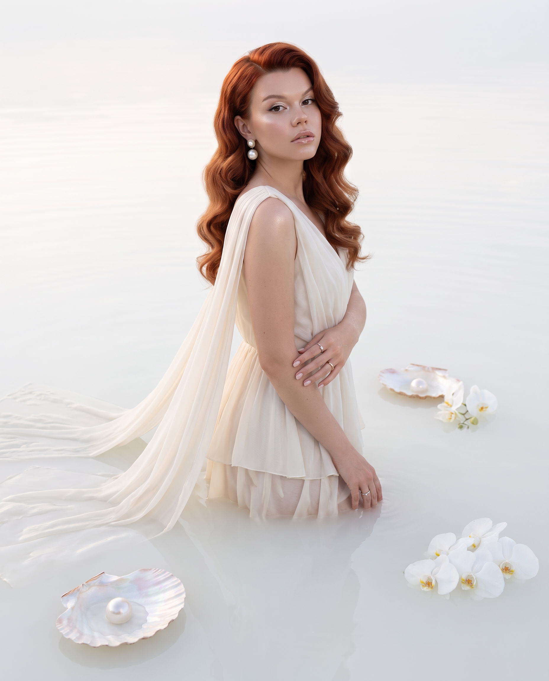 Нейрофотосессия: luxury beauty editorial с орхидеями в молочной воде