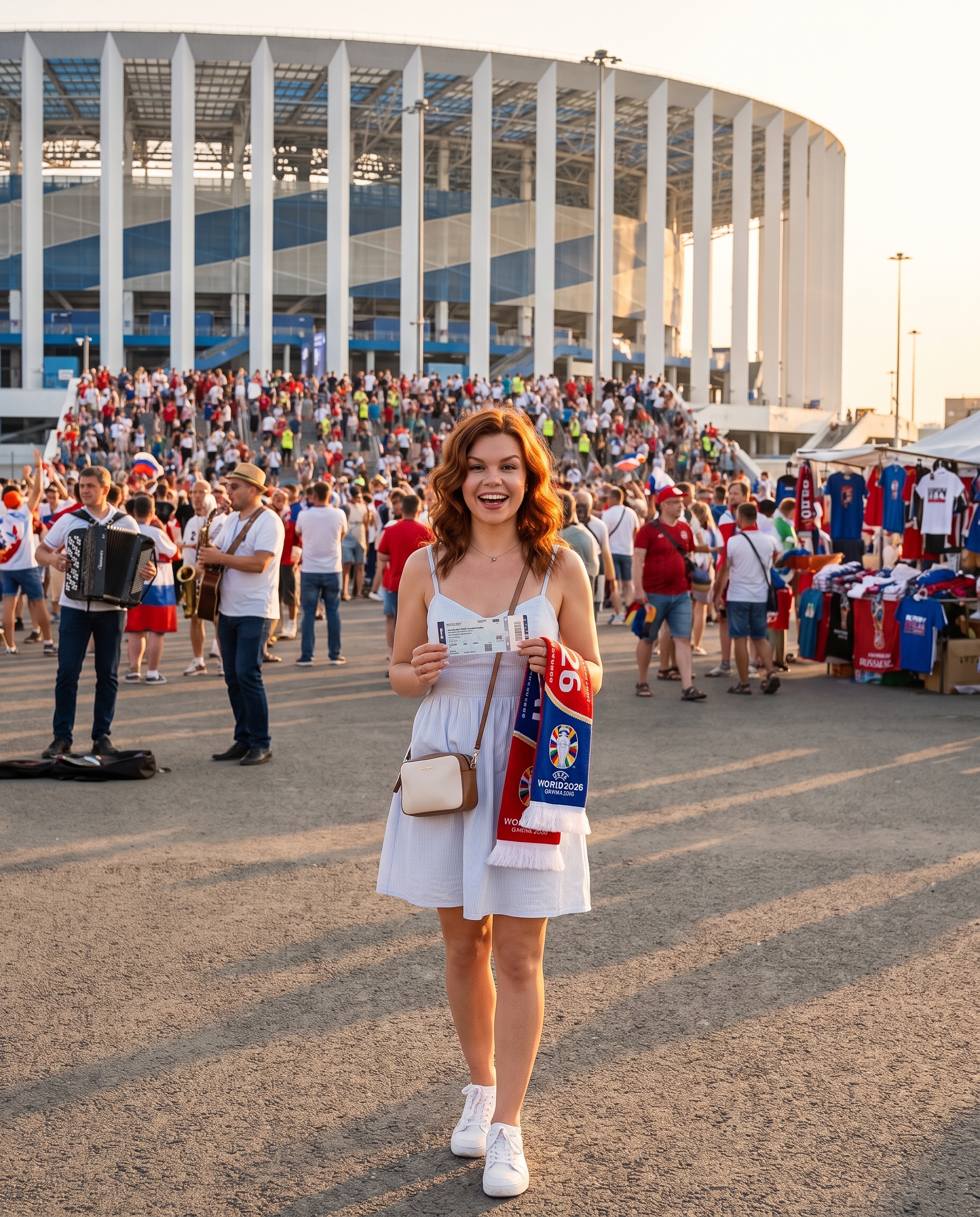 Нейрофотосессия: болельщица перед стадионом Чемпионата мира