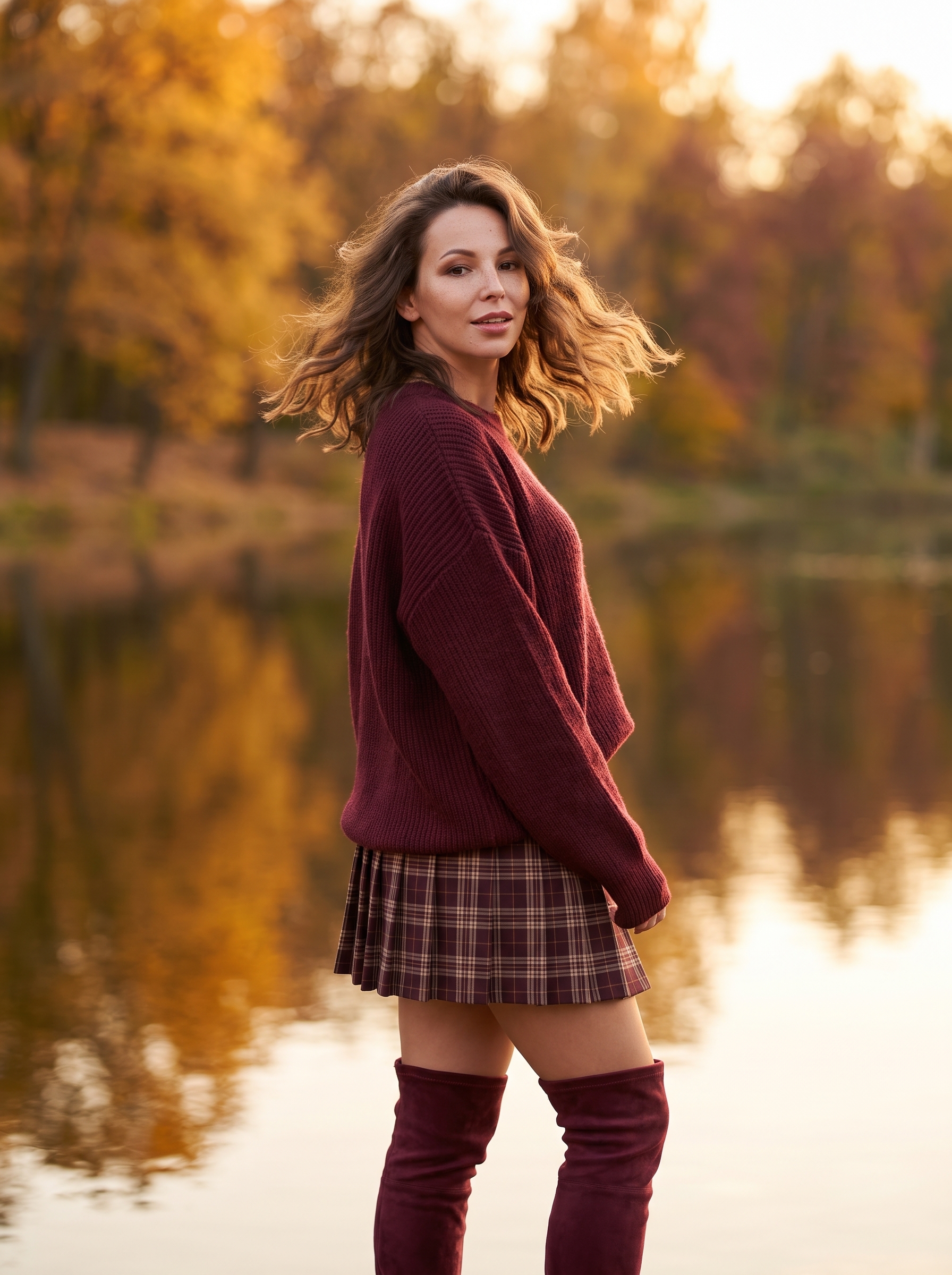 Нейрофотосессия: fashion-съёмка у озера осенью в стиле preppy chic