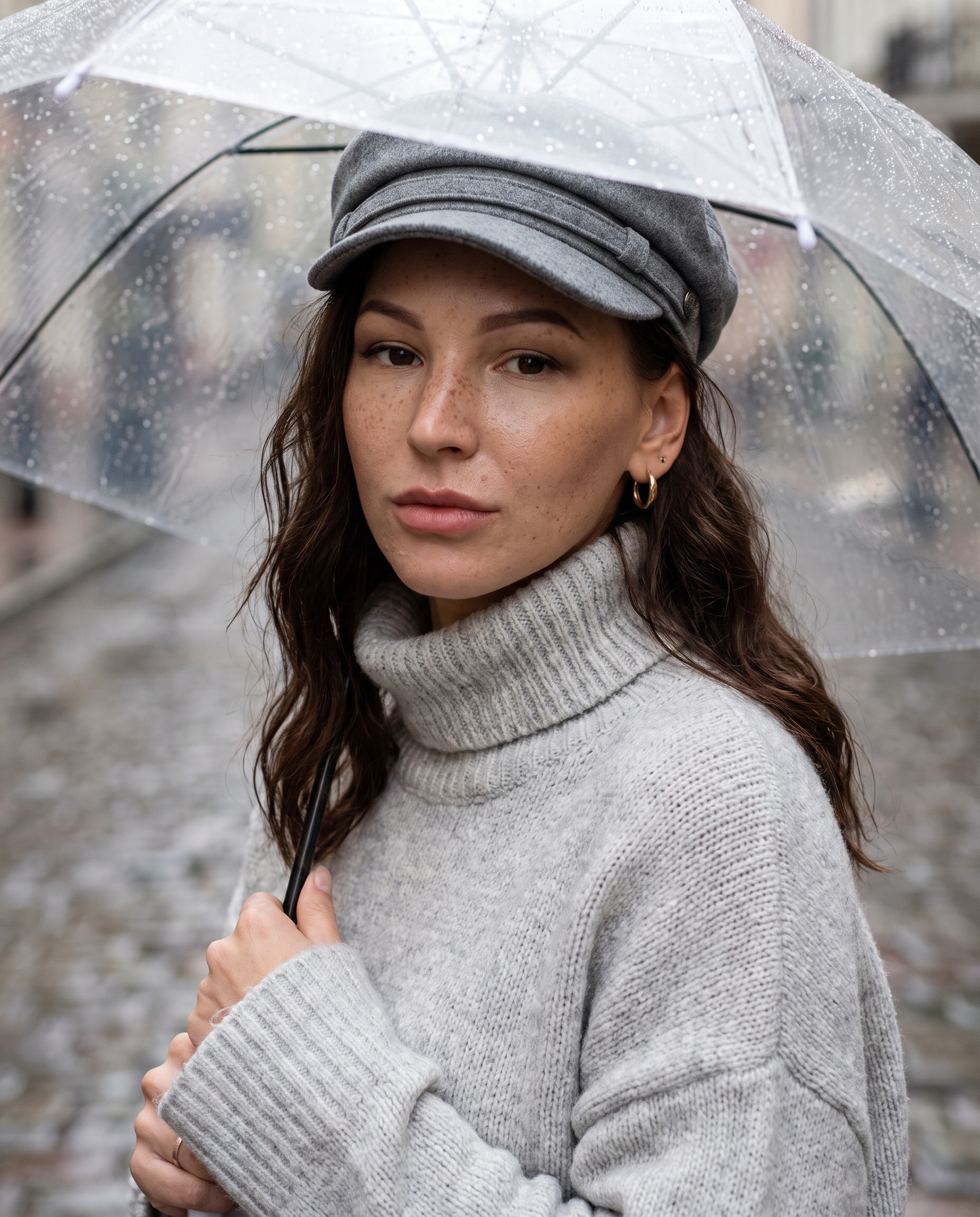 Нейрофото: дождливый fashion-портрет девушки с веснушками